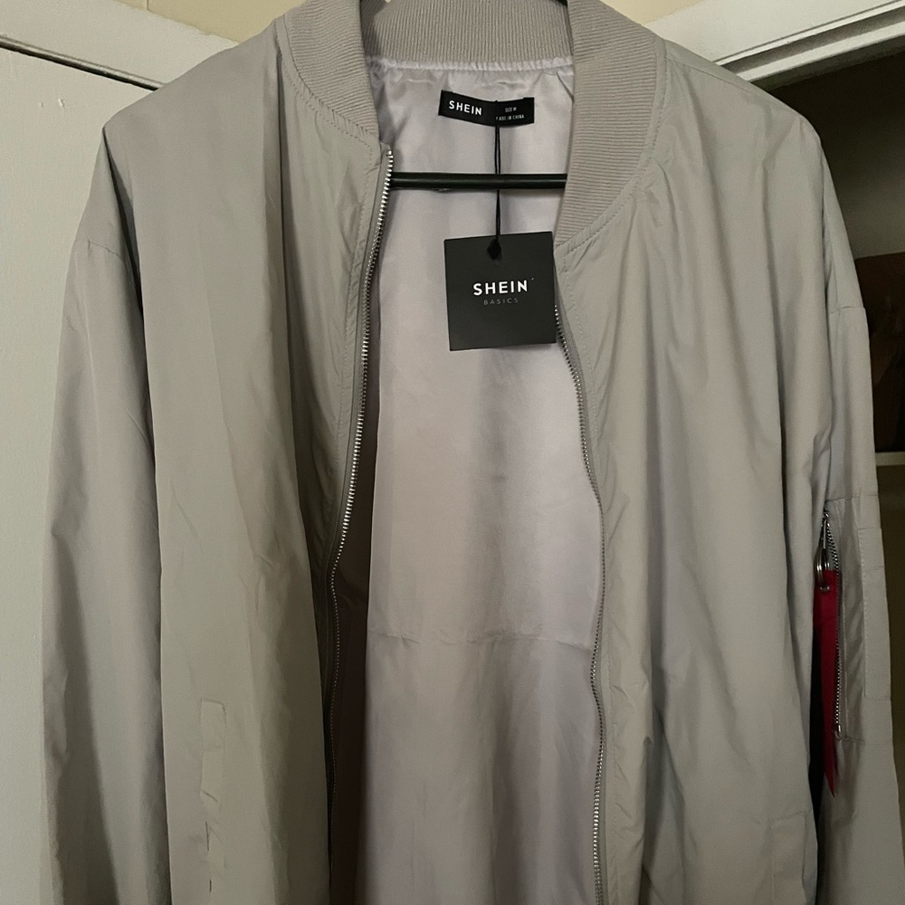 Shein Mens Grey Bomber Jacket